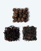 Three delicious black teas. Large black jasmine pearls from China, vibrant Nilgiri Frost from India, and rich Koucha Sakura from Japan.