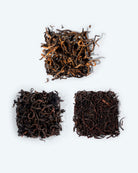 Three delicious black tea. Gorgeous Yunnan Dianhong from China, dark with apricot-colored tips, robust Rukeri from Rwanda, and rich Nigiri Smooth from India.